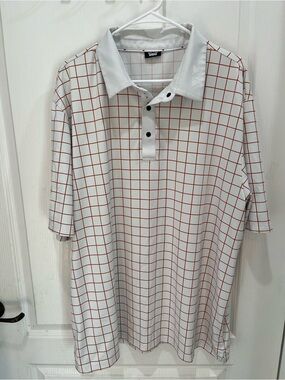 PXG Men’s White Grid-Pattern Polo Golf Shirt XXL 2X